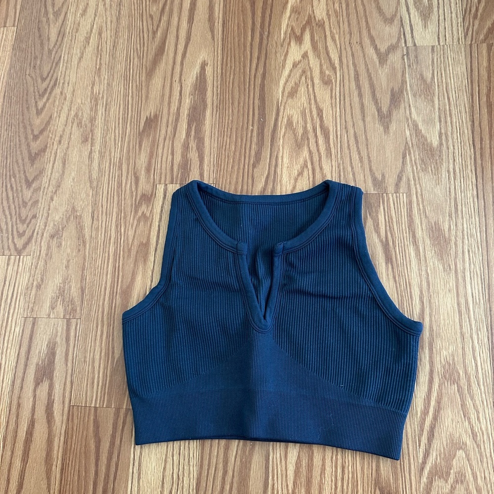Navy Blue Ribbed Crop Top